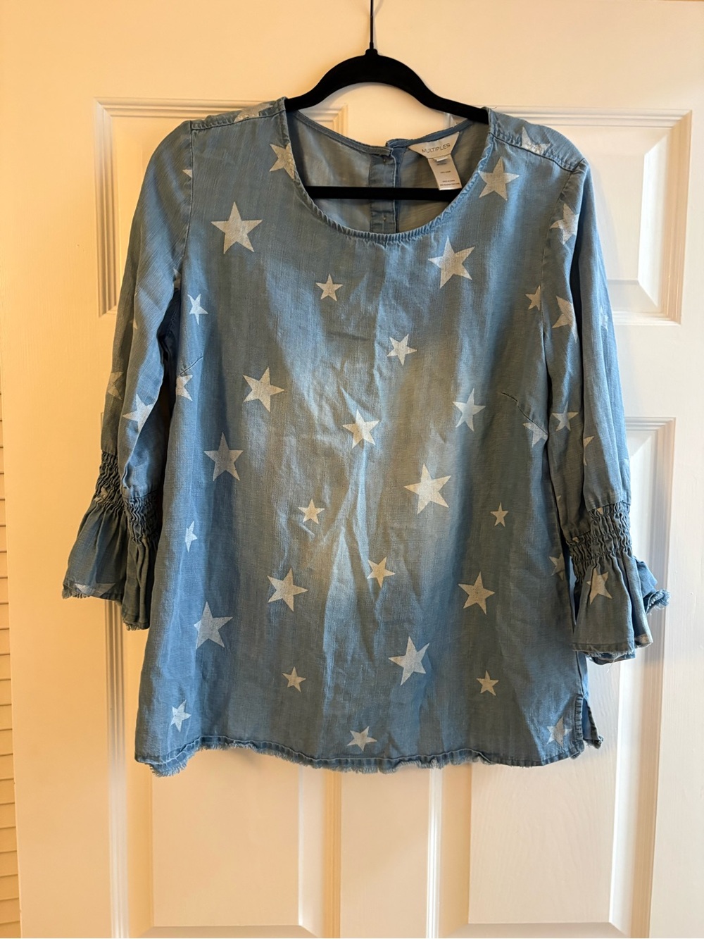 Multiples Light Blue Star-Print Denim-Style Top
